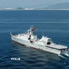 Tàu hộ vệ tên lửa Đinh Tiên Hoàng tham gia diễu binh trên biển. (Nguồn: Quân chủng Hải quân/TTXVN phát)