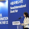 Bà Kim Keon Hee phát biểu tại Hội chợ sách quốc tế Seoul, Hàn Quốc, ngày 14/6/2023. (Ảnh: Yonhap/TTXVN)