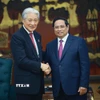 Thủ tướng Phạm Minh Chính tiếp Thống đốc tỉnh Tochigi (Nhật Bản) Fukuda Tomikazu. (Ảnh: Dương Giang/TTXVN)