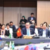 Đại sứ Trần Đức Bình, Quyền trưởng SOM ASEAN Việt Nam, dẫn đầu đoàn đại biểu tham dự hội nghị. (Ảnh: Hằng Linh/TTXVN)