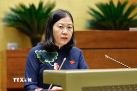 Ủy viên Ủy ban Thường vụ Quốc hội, Chủ nhiệm Ủy ban Dân nguyện và Giám sát của Quốc hội Lê Thị Nga trình bày Báo cáo kết quả giám sát việc giải quyết kiến nghị của cử tri gửi đến Kỳ họp thứ 10, Quốc hội khóa XV. (Ảnh: Doãn Tấn/TTXVN)