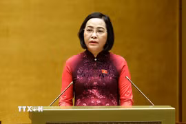 Phó Chủ tịch Quốc hội Nguyễn Thị Thanh, Uỷ viên Hội đồng bầu cử quốc gia báo cáo tổng kết cuộc bầu cử đại biểu Quốc hội khóa XVI và đại biểu Hội đồng nhân dân các cấp nhiệm kỳ 2026 - 2031. (Ảnh: Doãn Tấn/TTXVN)