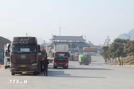 Phương tiện xuất nhập khẩu hàng hóa trong khu vực cửa khẩu quốc tế Hữu Nghị. (Ảnh: Quang Duy/TTXVN)