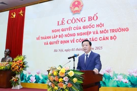 Phó Thủ tướng Chính phủ Trần Hồng Hà phát biểu tại Lễ công bố Nghị quyết của Quốc hội về việc thành lập Bộ Nông nghiệp và Môi trường. (Ảnh: CTV/Vietnam+)