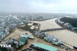 Nhiều khu vực tại phường Quy Nhơn Đông (tỉnh Gia Lai) ngập sâu trong nước. (Ảnh: Quang Thái/TTXVN)