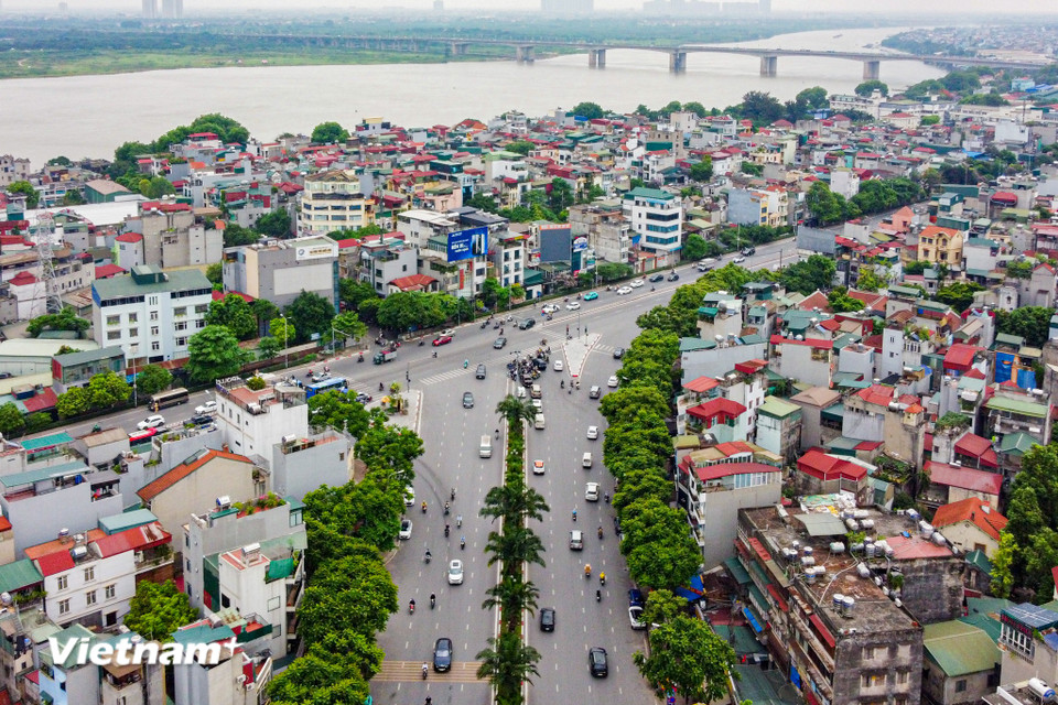 Khu vực ngã ba đường Trần Khát Chân và đê Nguyễn Khoái. (Ảnh: Hoài Nam/Vietnam+)