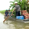 Chở hàng cứu trợ cho bà con vùng lũ. (Ảnh: Nguyễn Nam/TTXVN)
