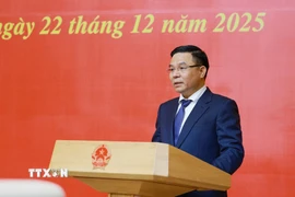 Quyền Bộ trưởng Bộ Công Thương Lê Mạnh Hùng phát biểu nhận nhiệm vụ. (Ảnh: Dương Giang/TTXVN)