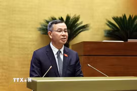 Bộ trưởng Bộ Tài chính Ngô Văn Tuấn trình bày Tờ trình về dự án Luật sửa đổi, bổ sung một số điều của Luật Thuế thu nhập cá nhân, Luật Thuế giá trị gia tăng, Luật Thuế thu nhập doanh nghiệp và Luật Thuế tiêu thụ đặc biệt. (Ảnh: An Đăng/TTXVN)
