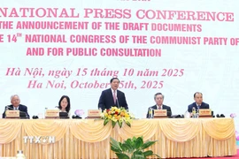 Ban Tuyên giáo và Dân vận Trung ương tổ chức Họp báo quốc tế công bố dự thảo các văn kiện trình Đại hội đại biểu toàn quốc lần thứ XIV của Đảng để lấy ý kiến nhân dân. (Ảnh: Phương Hoa/TTXVN)