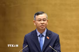Bộ trưởng Bộ Tài chính Ngô Văn Tuấn phát biểu giải trình, làm rõ một số vấn đề đại biểu Quốc hội nêu. (Ảnh: Tuấn Anh/TTXVN)