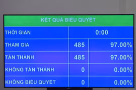 Nghị quyết bầu Phó Chủ tịch nước được Quốc hội thông qua với 485/485 đại biểu tham gia biểu quyết tán thành. (Ảnh: PV/Vietnam+)