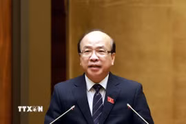 Chủ nhiệm Ủy ban Pháp luật và Tư pháp của Quốc hội Phan Chí Hiếu phát biểu tại diễn đàn Quốc hội. (Ảnh: Tuấn Anh/TTXVN)