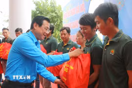 Liên đoàn Lao động tỉnh An Giang tặng quà cho đoàn viên, người lao động có hoàn cảnh khó khăn trên địa bàn tỉnh. (Ảnh: Công Mạo/TTXVN)