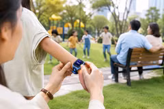 BiboWatch là sự kết hợp giữa đồng hồ thông minh đeo tay và SIM điện thoại tích hợp dữ liệu di động. (Ảnh: PV/Vietnam+)