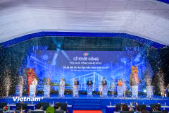 Tòa nhà Công nghệ số 01 thuộc dự án Khu đô thị Công viên công nghệ số FPT chính thức được khởi công. (Ảnh: Minh Sơn/Vietnam+)