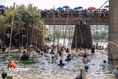 Hàng trăm trai tráng'xứ Đoài' cởi trần rủ nhau xuống sông thi bắt cá 
