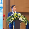 Thứ trưởng Bộ Công Thương Nguyễn Sinh Nhật Tân phát biểu khai mạc Diễn đàn Phòng vệ thương mại 2026. (Ảnh: CTV/Vietnam+)