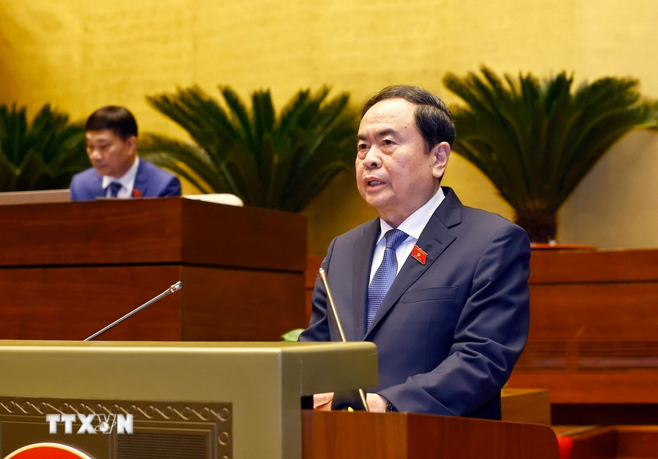 Chủ tịch Quốc hội Trần Thanh Mẫn phát biểu bế mạc Kỳ họp. (Ảnh: Doãn Tấn/TTXVN)