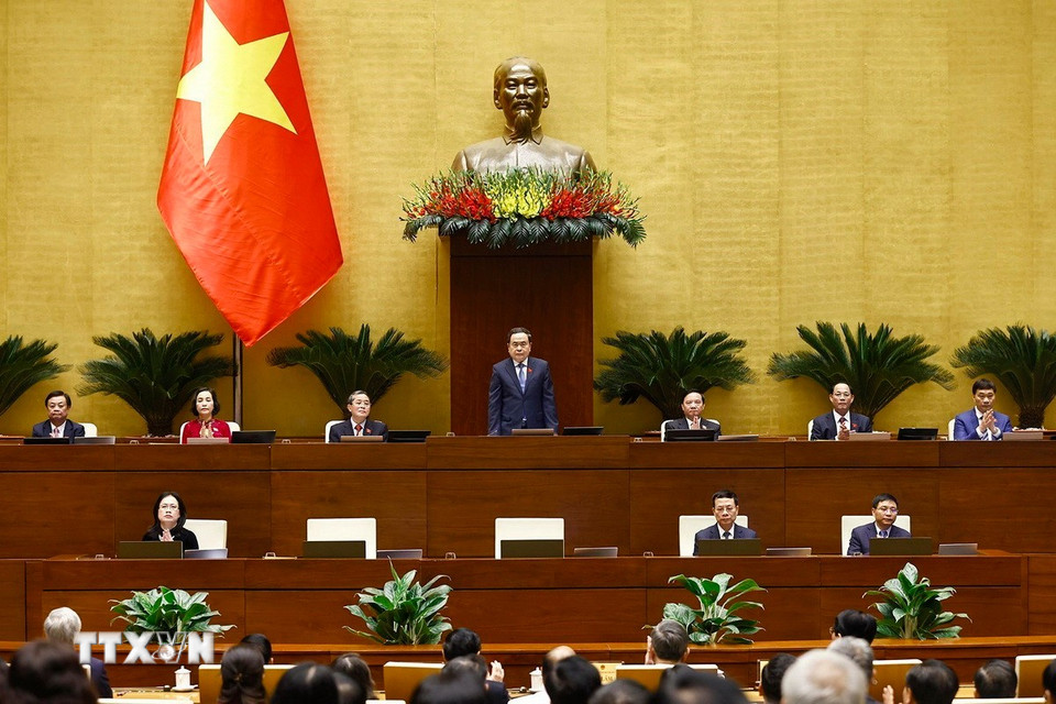 Chủ tịch Quốc hội Trần Thanh Mẫn chủ trì phiên bế mạc. (Ảnh: Doãn Tấn/TTXVN)