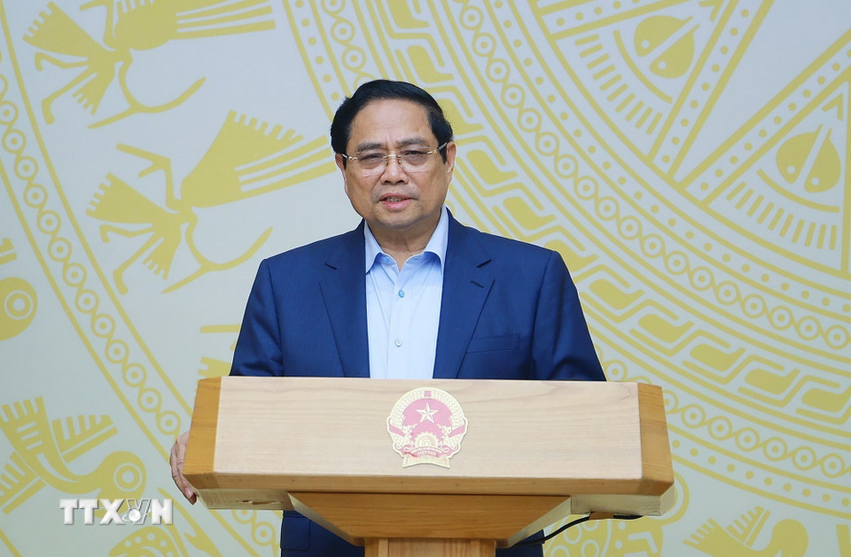 Thủ tướng Phạm Minh Chính chủ trì Phiên họp lần thứ tư của Ban Chỉ đạo quốc gia triển khai Nghị quyết số 68-NQ/TW của Bộ Chính trị về phát triển kinh tế tư nhân. (Ảnh: Dương Giang/TTXVN)