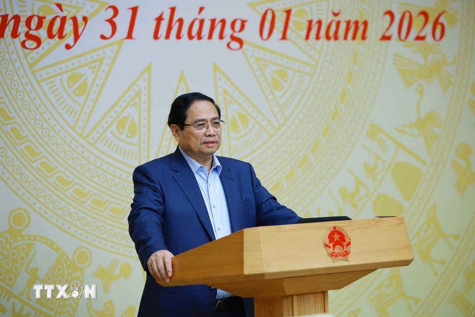 Thủ tướng Phạm Minh Chính chủ trì Phiên họp lần thứ tư của Ban Chỉ đạo quốc gia triển khai Nghị quyết số 68-NQ/TW của Bộ Chính trị về phát triển kinh tế tư nhân. (Ảnh: Dương Giang/TTXVN)