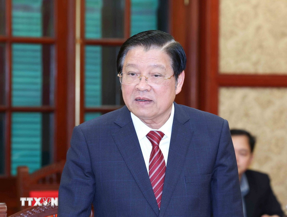 Đồng chí Phan Đình Trạc, Ủy viên Bộ Chính trị, Bí thư Trung ương Đảng, Trưởng Ban Nội chính Trung ương, Phó Trưởng Ban Thường trực Ban Chỉ đạo Trung ương phát biểu tại phiên họp. (Ảnh: Phương Hoa/TTXVN)