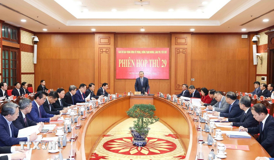 Phiên họp thứ 29 Ban Chỉ đạo Trung ương về phòng chống tham nhũng, lãng phí, tiêu cực. (Ảnh: Phương Hoa/ TTXVN)