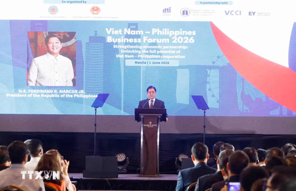 Tổng thống Philippines Ferdinand Romualdez Marcos Jr. phát biểu tại Diễn đàn Doanh nghiệp Việt Nam-Philippines. (Ảnh: Thống Nhất/TTXVN)