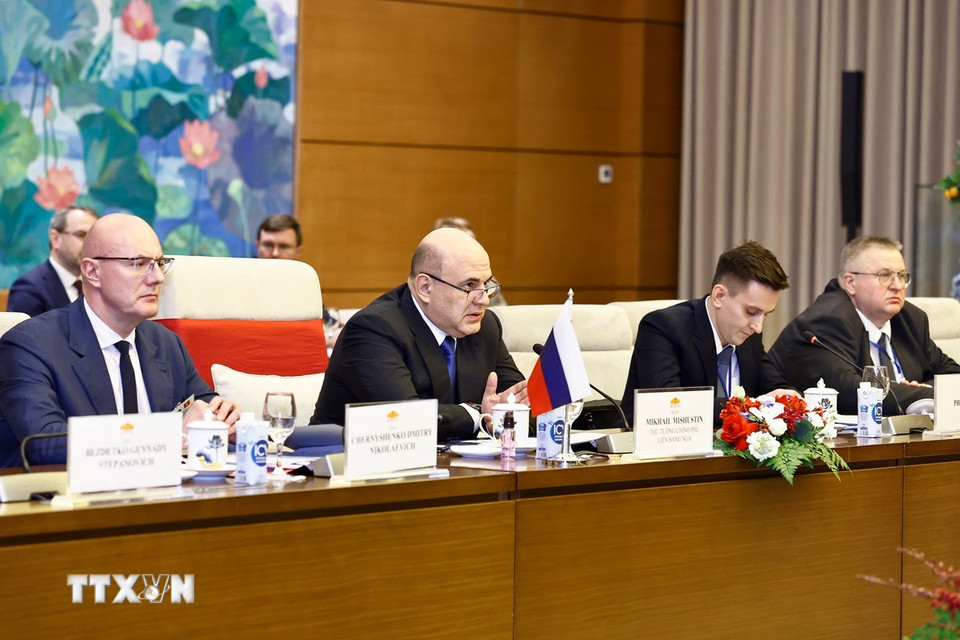 Thủ tướng Nga Mikhail Mishustin phát biểu. (Ảnh: Doãn Tấn/TTXVN)