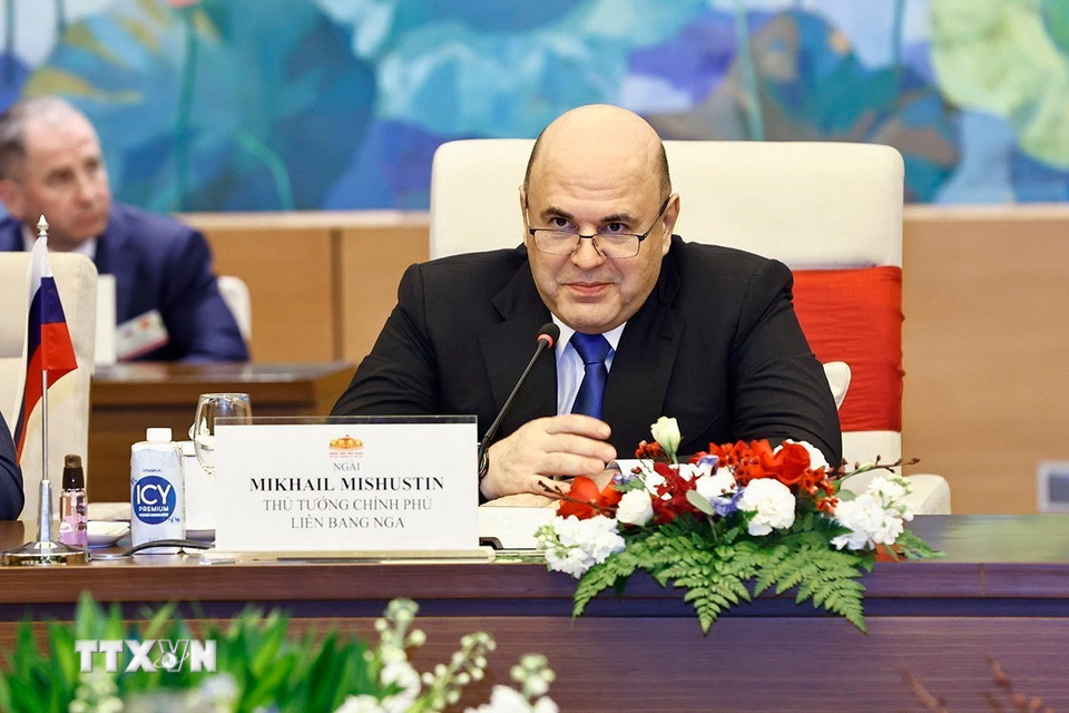 Thủ tướng Nga Mikhail Mishustin phát biểu. (Ảnh: Doãn Tấn/TTXVN)