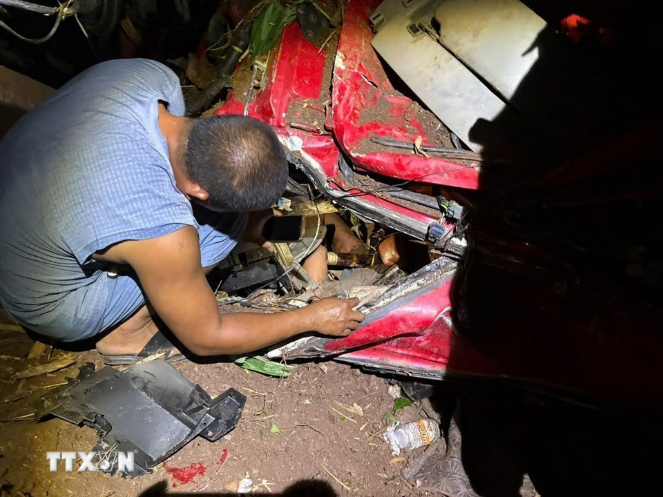 Hiện trường vụ tai nạn. (Ảnh: TTXVN phát)