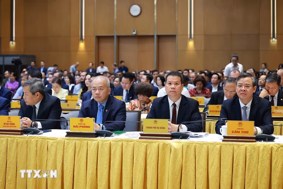 Các đại biểu tham dự Hội nghị Thường trực Chính phủ với cộng đồng doanh nghiệp. (Ảnh: Dương Giang/TTXVN)