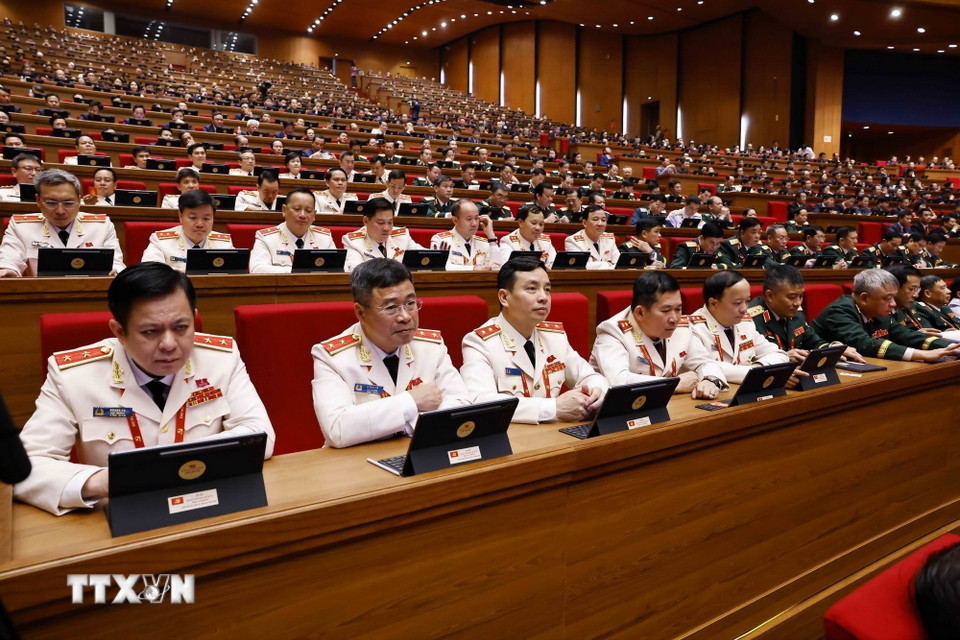 Đoàn đại biểu Đảng bộ Công an Trung ương tham dự phiên họp trù bị Đại hội XIV của Đảng. (Ảnh: TTXVN)