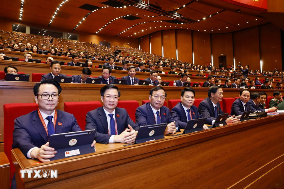 Đoàn đại biểu Đảng bộ thành phố Hải Phòng dự phiên họp trù bị Đại hội XIV của Đảng. (Ảnh: TTXVN)