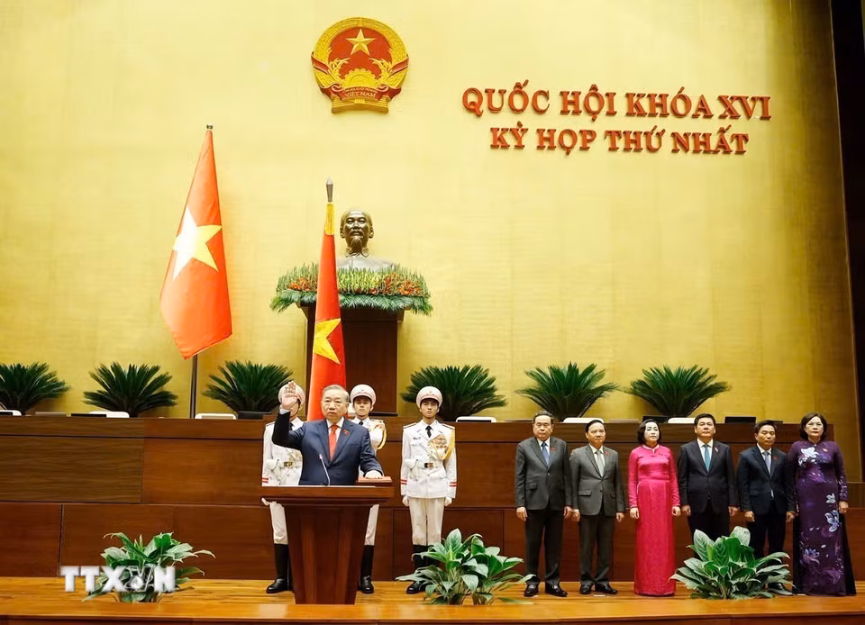 Chủ tịch nước Cộng hòa xã hội chủ nghĩa Việt Nam Tô Lâm tuyên thệ nhậm chức. (Ảnh: Thống Nhất/TTXVN)