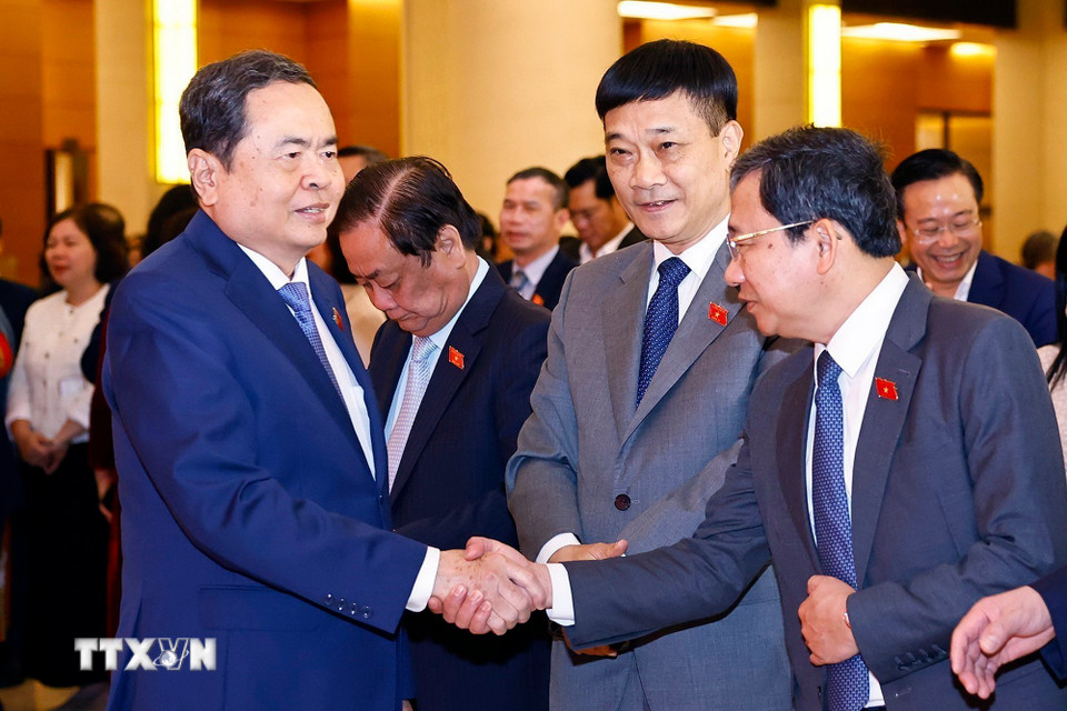 Chủ tịch Quốc hội Trần Thanh Mẫn và đại biểu dự gặp mặt. (Ảnh: Doãn Tấn/TTXVN)