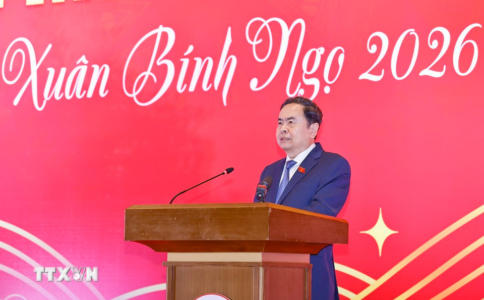 Chủ tịch Quốc hội Trần Thanh Mẫn phát biểu chúc Tết. (Ảnh: Doãn Tấn/TTXVN)