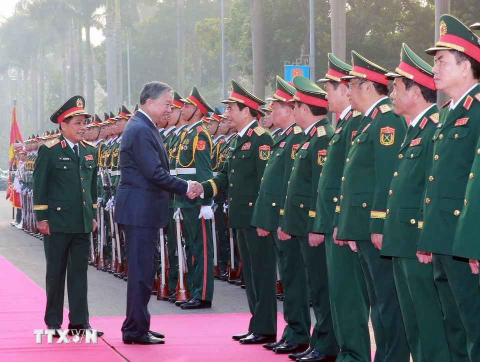 Tổng Bí thư Tô Lâm và các đại biểu. (Ảnh: Trọng Đức/TTXVN)