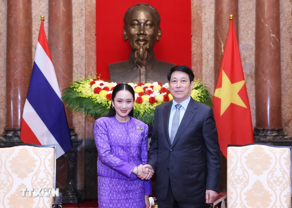 Chủ tịch nước Lương Cường tiếp Thủ tướng Thái Lan Paetongtarn Shinawatra. (Ảnh: Lâm Khánh/TTXVN)