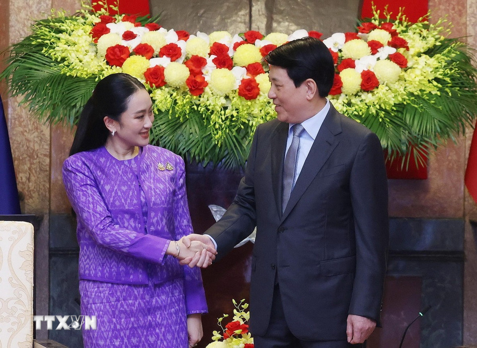 Chủ tịch nước Lương Cường tiếp Thủ tướng Thái Lan Paetongtarn Shinawatra. (Ảnh: Lâm Khánh/TTXVN)