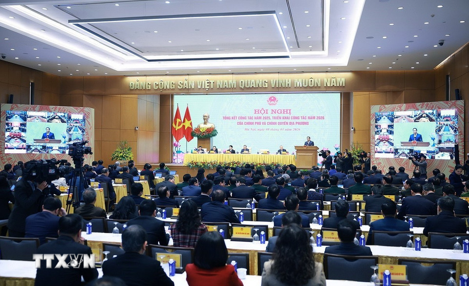 Hội nghị tổng kết công tác năm 2025, triển khai công tác năm 2026 của Chính phủ và chính quyền địa phương. (Ảnh: Dương Giang/TTXVN)