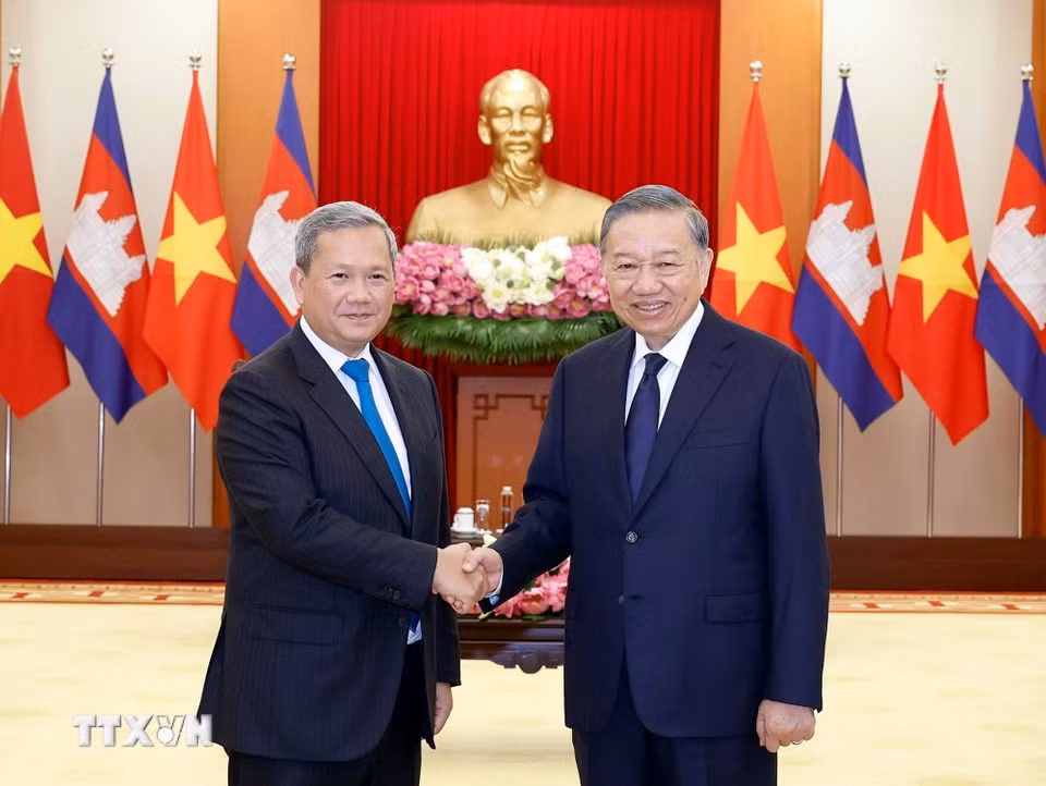 Tổng Bí thư, Chủ tịch nước Tô Lâm tiếp Thủ tướng Campuchia Hun Manet. (Ảnh: Thống Nhất/TTXVN)