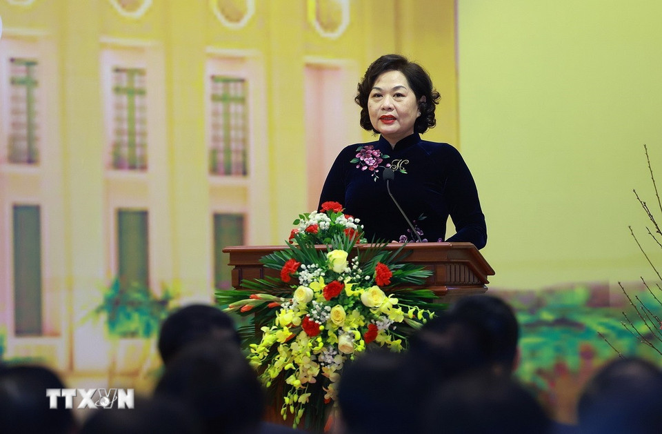 Thống đốc Ngân hàng Nhà nước Việt Nam Nguyễn Thị Hồng phát biểu. (Ảnh: Dương Giang/TTXVN)