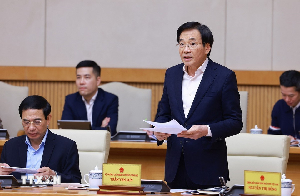 Bộ trưởng, Chủ nhiệm Văn phòng Chính phủ Trần Văn Sơn phát biểu. (Ảnh: Dương Giang/TTXVN)