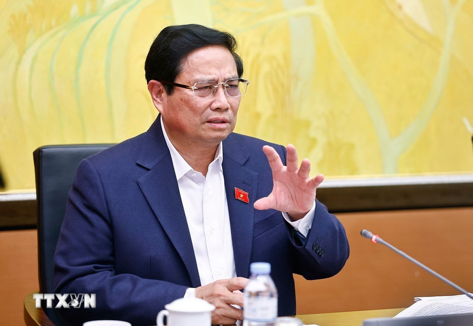 Thủ tướng Phạm Minh Chính, Đại biểu Quốc hội Thành phố Cần Thơ phát biểu. (Ảnh: Doãn Tấn/TTXVN)