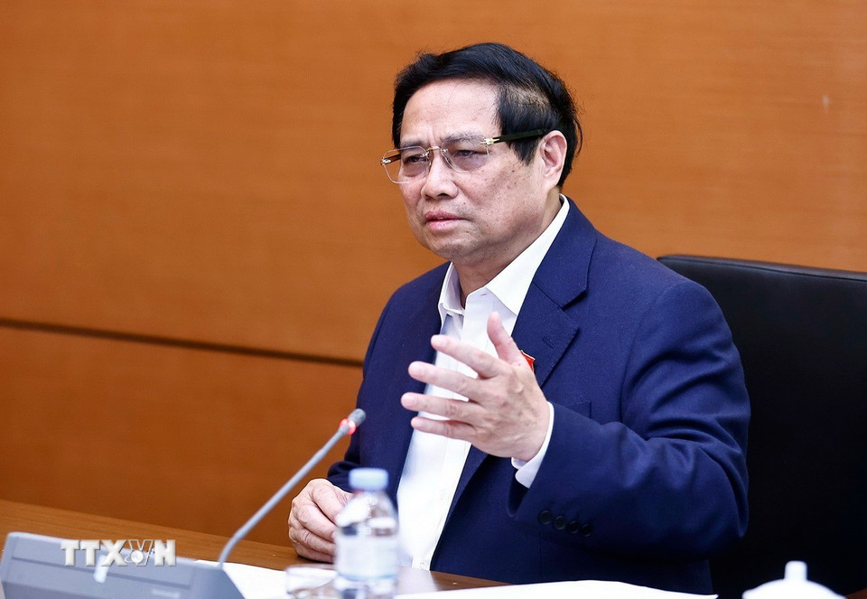 Thủ tướng Phạm Minh Chính, Đại biểu Quốc hội Thành phố Cần Thơ phát biểu. (Ảnh: Doãn Tấn/TTXVN)