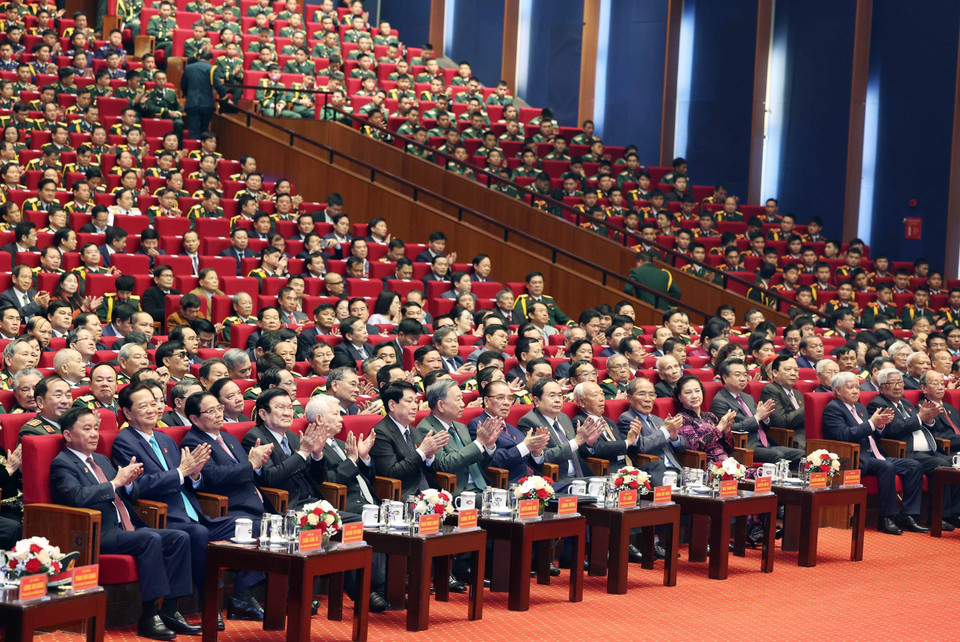 Tổng Bí thư Tô Lâm và các đại biểu dự Lễ kỷ niệm. (Ảnh: Thống Nhất/TTXVN)