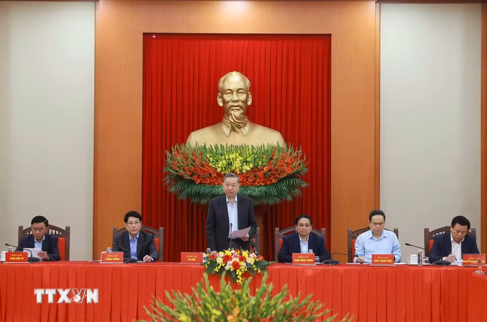 Tổng Bí thư Tô Lâm, Trưởng Tiểu ban Văn kiện phát biểu. (Ảnh: Thống Nhất/TTXVN)
