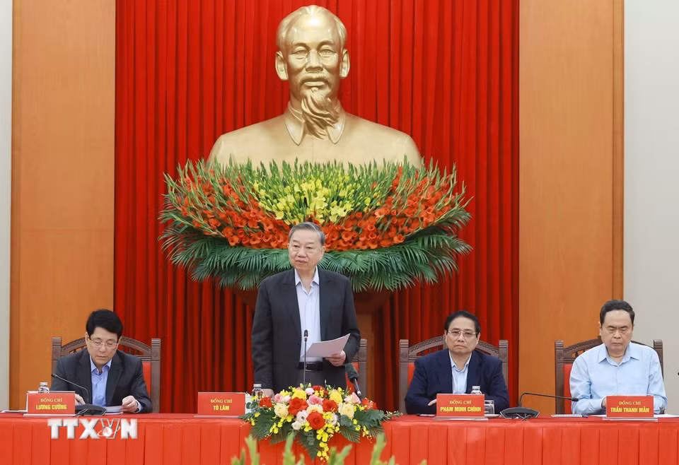 Tổng Bí thư Tô Lâm, Trưởng Tiểu ban Văn kiện phát biểu. (Ảnh: Thống Nhất/TTXVN)
